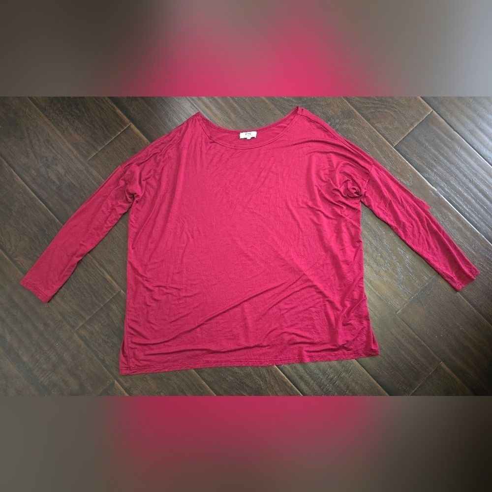 Piko Womens Red Stretchy Long Sleeve Casual Top Large